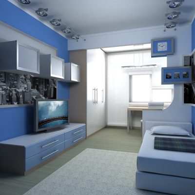 Спальня хай тек стиля в синем цвете