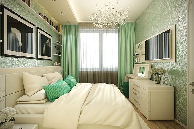 Дизайн спальни 12 кв.м в зеленых тонах