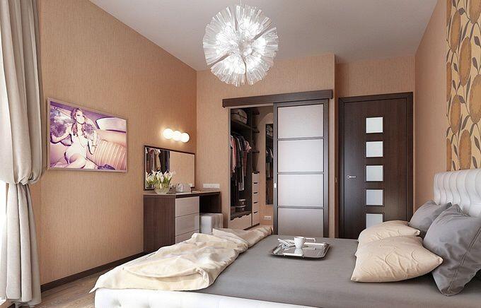 Дизайн спальни 18 кв.м в светло-коричневых тонах