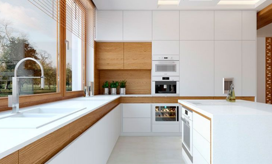 деревянная столешница для белой кухни