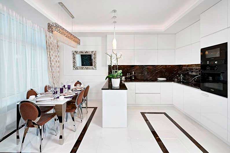 Белая кухня в стиле арт-деко