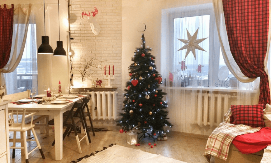 Рождественский декор кухни гостиной